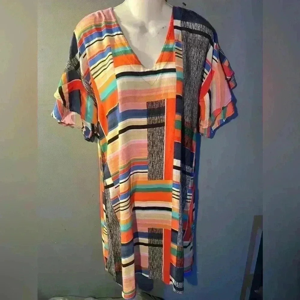 Uncle Frank Multicolor Geometric Short Casual Dress, M - Picture 2 of 8